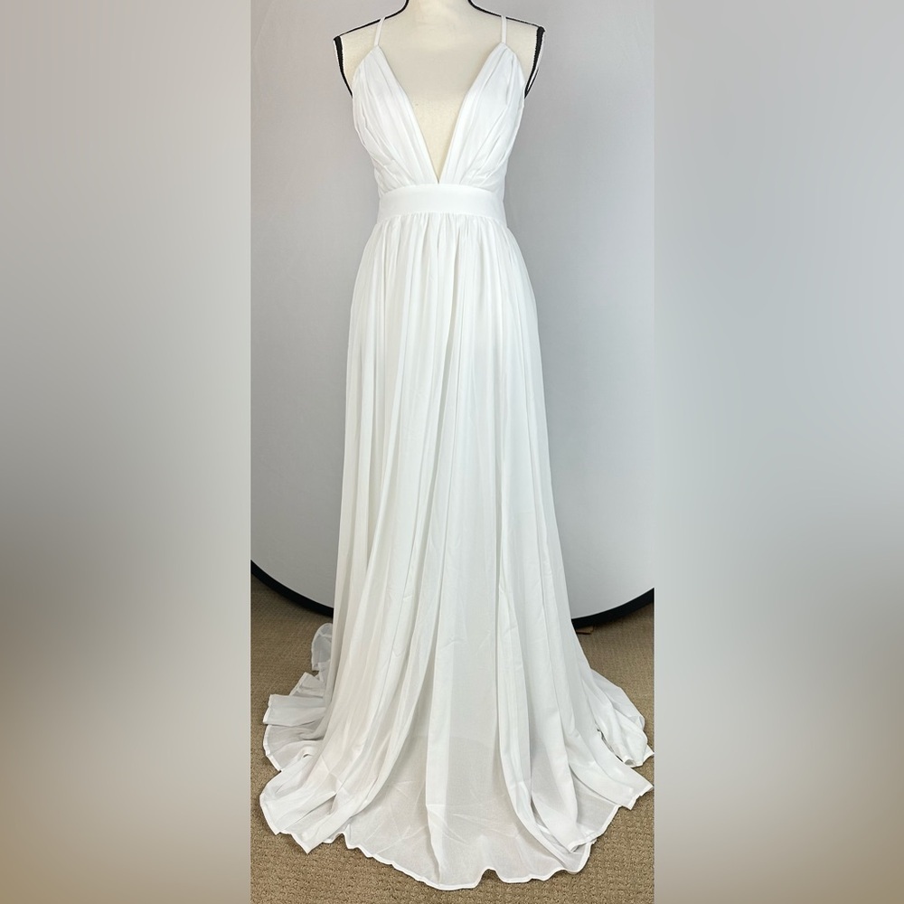 PINK LILY It all begins with love white full length max dress - size small